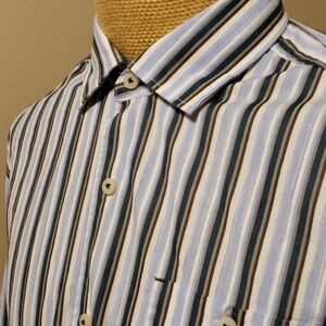Tommy bahama long sleeve blue brown stripe shirt